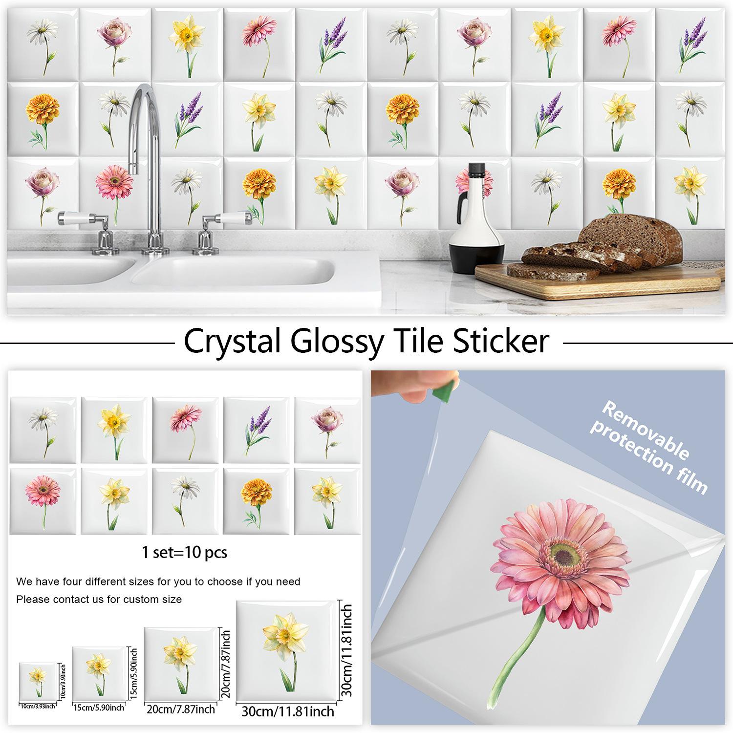 

10 шт. Акварельные наклейки на стену с цветами, имитация кирпича, украшение для спальни, водонепроницаемые самоклеящиеся обои-плитка, декор для кухонного шкафа 10cm×10cm×10pcs