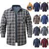 Men's Fleece And Thickened Warm Checked Button Shirt, Men's Fashionable Square Collar Casual Long-sleeved Top