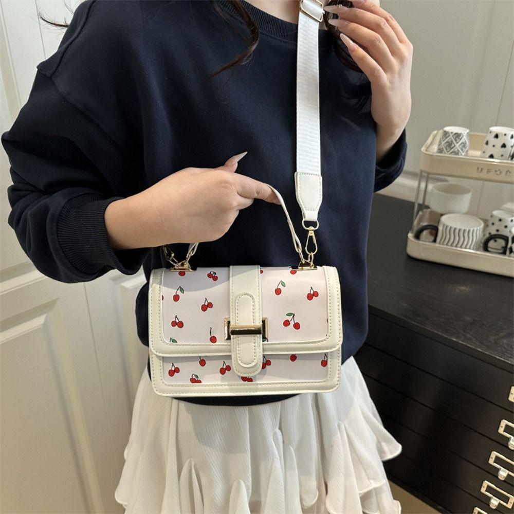 

Korean Style Cherry Crossbody Bag Large Capacity Square Tote Bag Printed Shoulder Bag Outdoor червоний