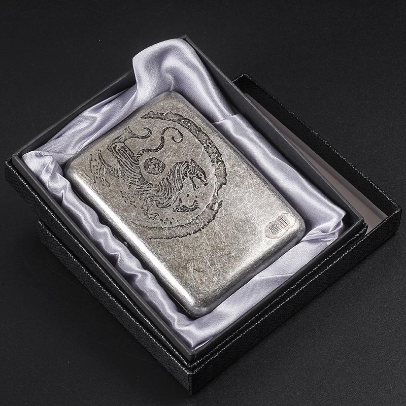 Vintage Antique Silver Dual-Use Cigarette Case for 6.5mm Medium/Regular Cigarettes - Holds 20/16 Count