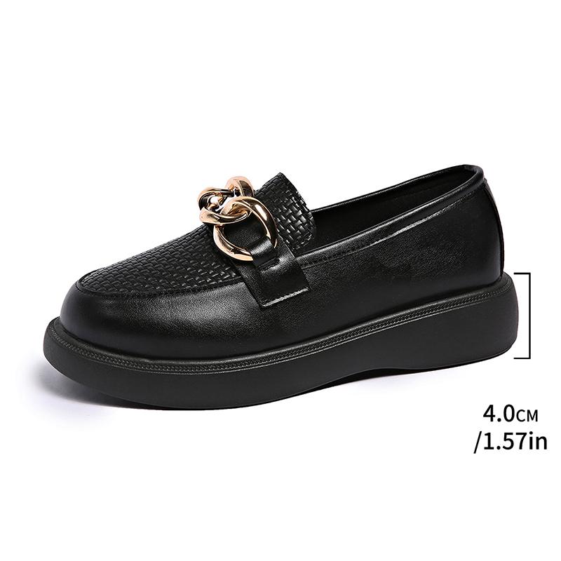 Fashion Women's Chain Decor White Platform Loafers Thick Sole Pu Leather Casual Shoes Woman Comfortable Slip On Walking Shoes Plus Size