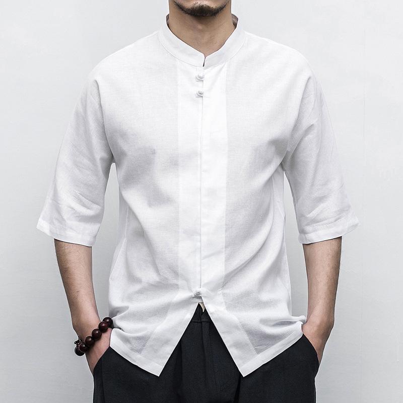 

Men s Plus Size Chinese Style Linen Short Sleeve Shirt with Frog Buttons - Summer 2017 Collection M грязно-белый