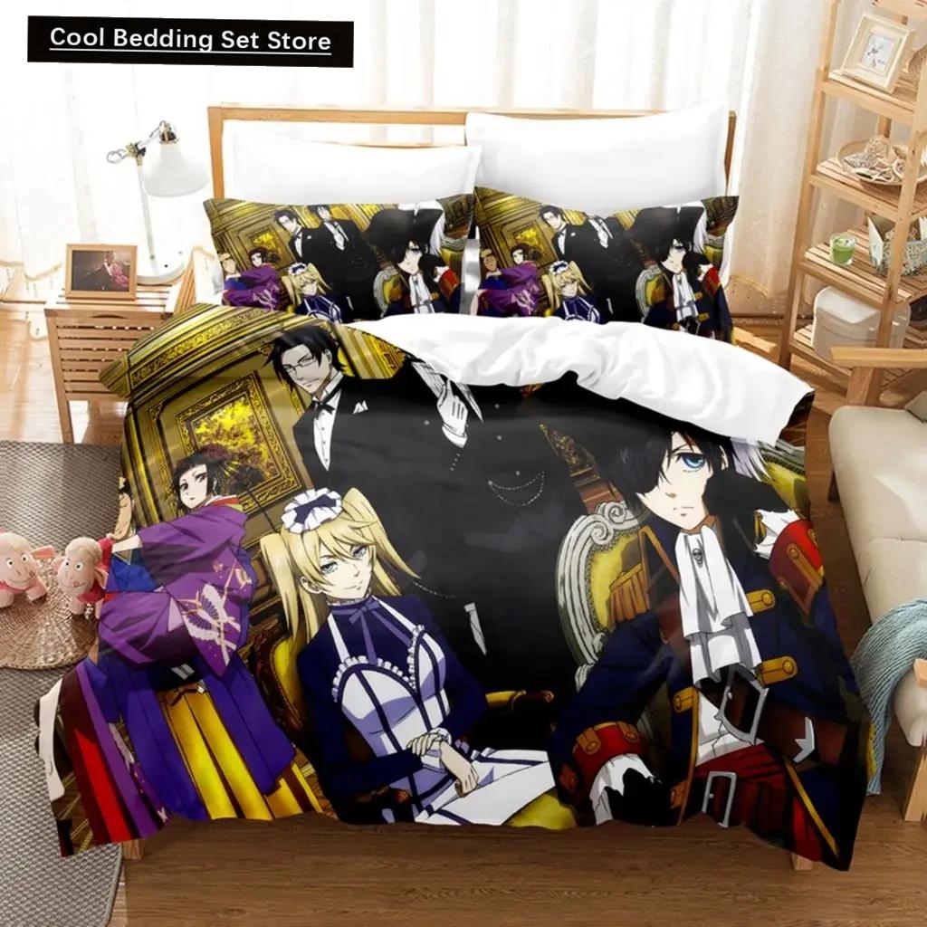Set Biancheria da Letto Anime Black Butler Sebastian Ciel, Copripiumino Set Letto Coperta Federa, Dimensioni King Queen Twin Ragazzi Ragazze Adulti