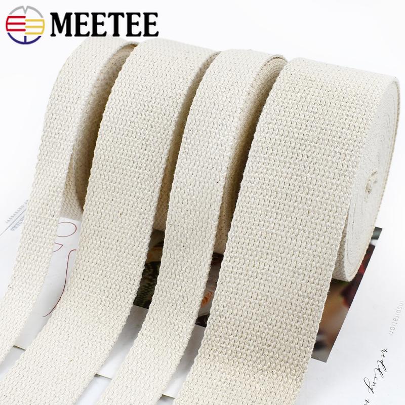 2/5/10M Meetee 10-50mm Sangle en Coton Beige 1.5mm d'Épaisseur Ruban Toile pour Sacs Sangle Vêtements Bricolage Bande à Coudre Accessoires