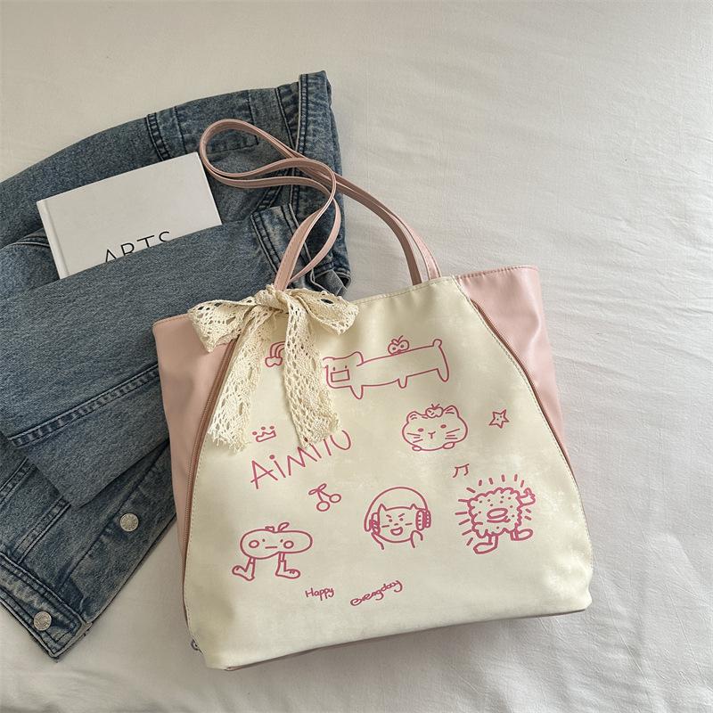 

Женская сумка 2025 года, новый простой рюкзак большой вместимости, универсальный повседневный нишевый одноплечевой мешок с бантом