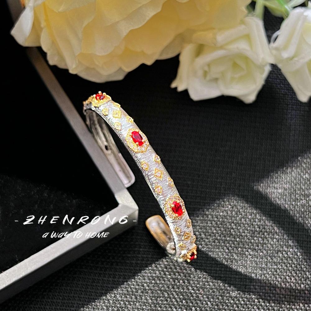 

Vintage Italian Royal Style Bracelet Dual Gold Plated with Emerald Rhinestone Bangle for Women