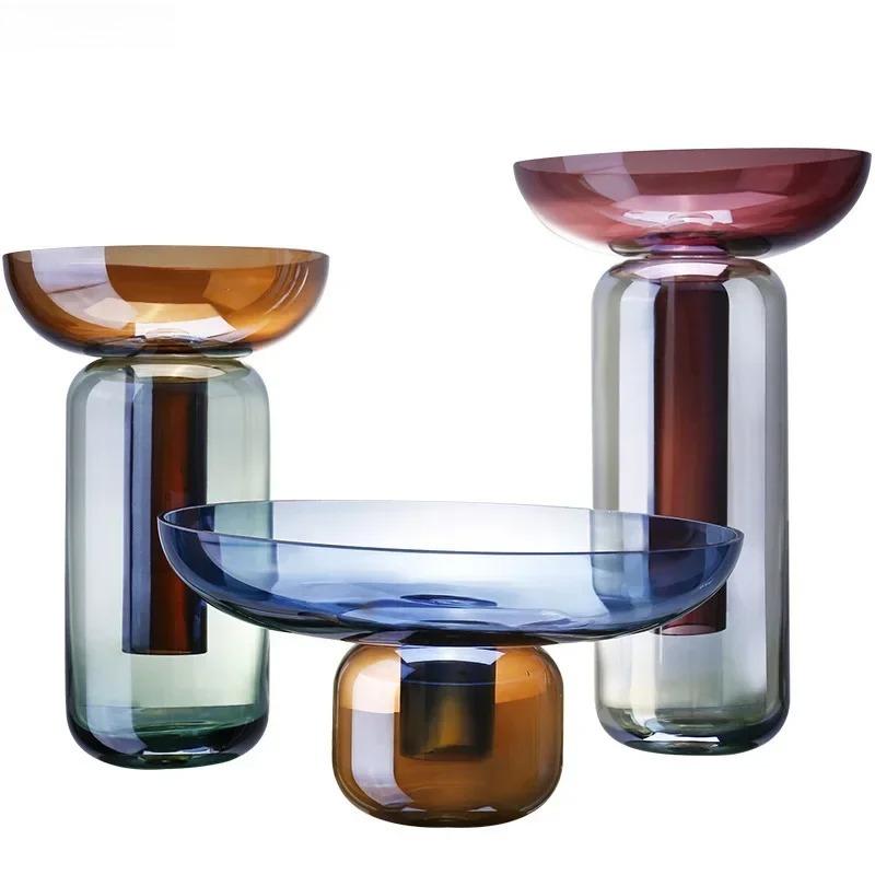 Gradient Colored Detachable Glass Vase Hydroponic Flower Pots Desk Decoration Artificial Flower Decorative Floral Arrangement