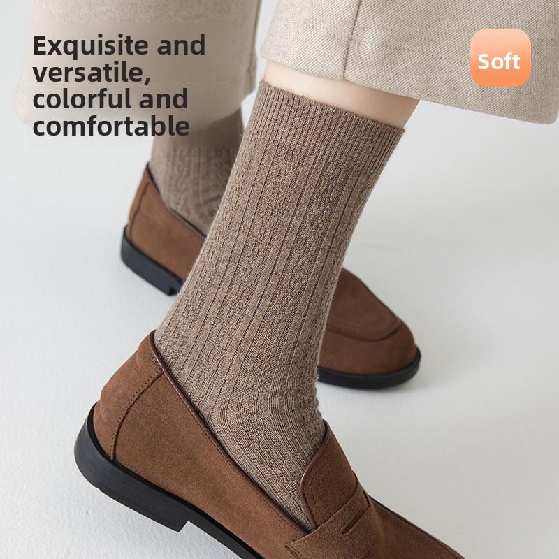 Wool Socks - Children's Autumn and Winter Thick and Warm Dark Marbled Twisted Mid-calf Socks