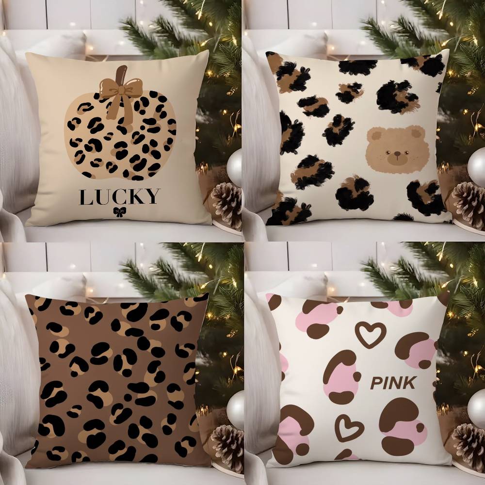 Brown Leopard Print Design Pillow Case Sofa Living Room Bedroom Double-sided Printing Square Cushion Nap Time Cushion Cover