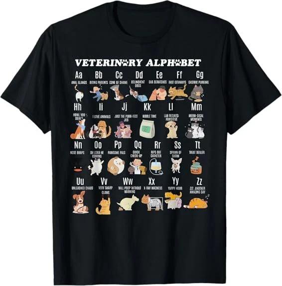 Veterinary Medicine Alphabet Vet Nurse Student School T-Shirt S-3XL S