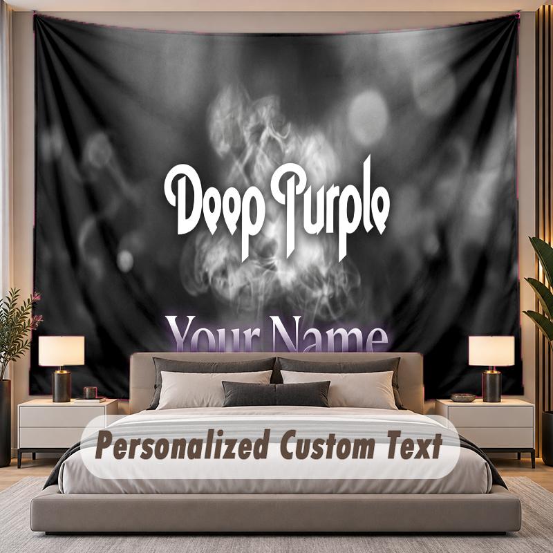 Custom Name Text Tapestry Deep Purple Personalized Polyester Wall Tapestry For Bedroom And Room