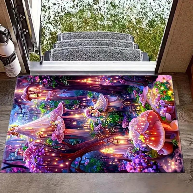 Verzauberter Wald Pilz Design Rutschfeste Teppichmatte Langlebig für Wohnzimmer Maschinenwaschbar Dekorative Teppichmatte Sehr Lustig