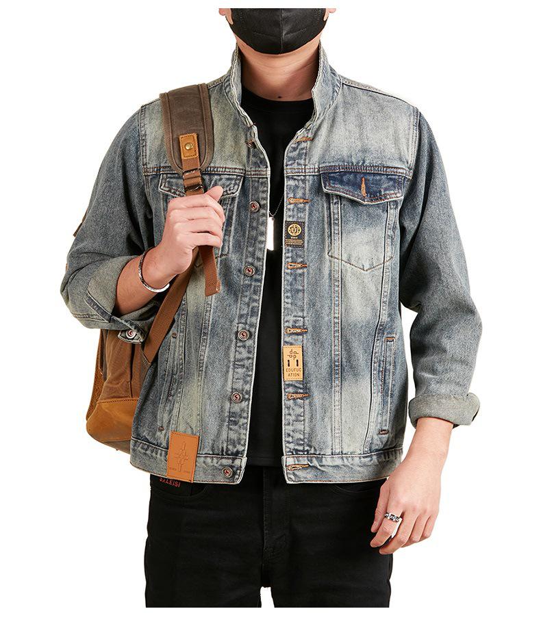 Xintang Men's Loose Casual Denim Jacket with Lapel and Feature Print for Spring & Autumn 2025
