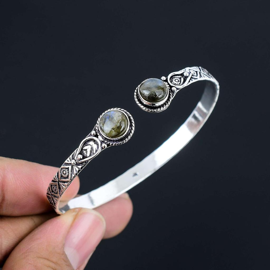 Labradorite Gemstone Bangles 925 Sterling Silver Bangle Jewelry Gift For Unisex LG-111