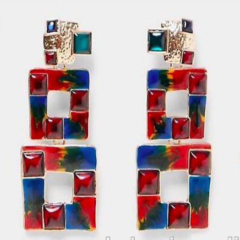 Orecchini esotici con quadrati multicolori