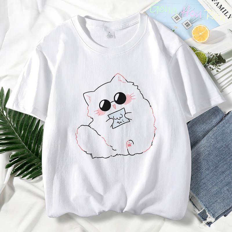 Japonské tričko Manga Jujutsu Kaisen Top Dámské Anime Gojo Satoru Tričko s potiskem Funny Gojo Cat Grafika Tričko Kawaii Neformální topy