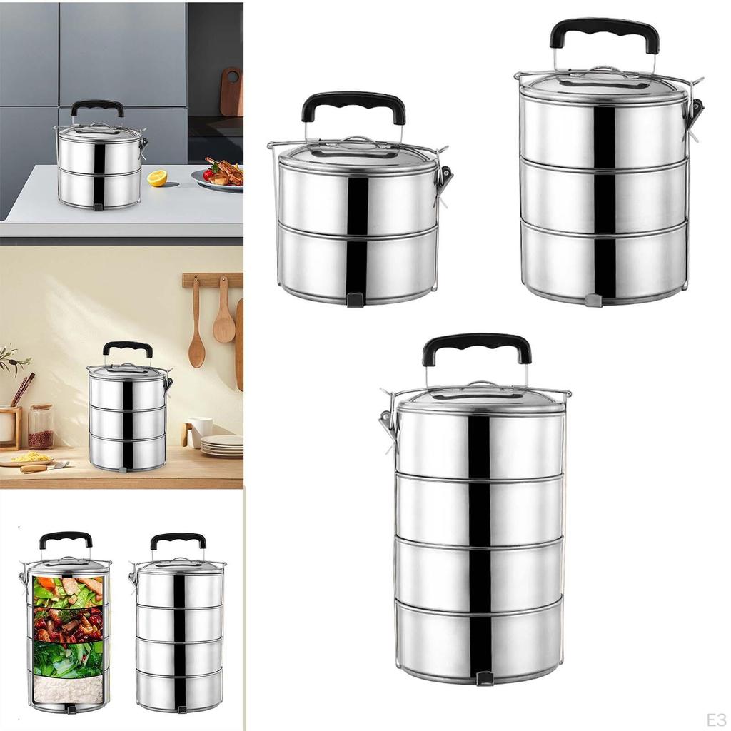 Lunch Box Impilabile per Adulti con Manico, Contenitore Bento in Acciaio Inossidabile per Microonde,