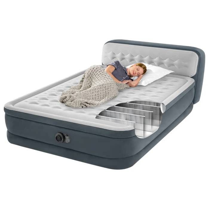 Matelas gonflable - INTEX - Ultra Plush Headboard - 152x203 cm - Pompe électrique - Gris