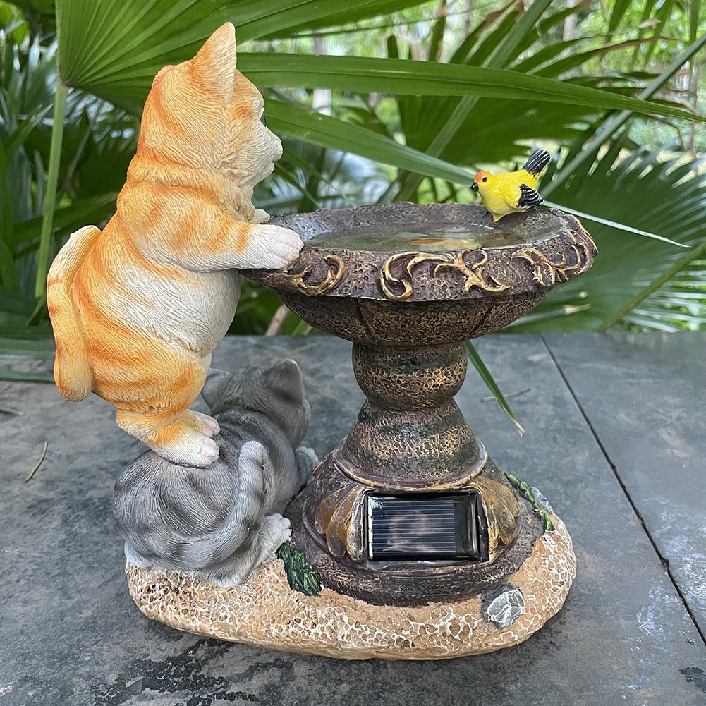 Cute Cat Ornaments Solar Lights Waterproof Cartoon Two Cat Sculpture Resin Figurine LED Lamp Home Outdoor Garden Yard Decoration