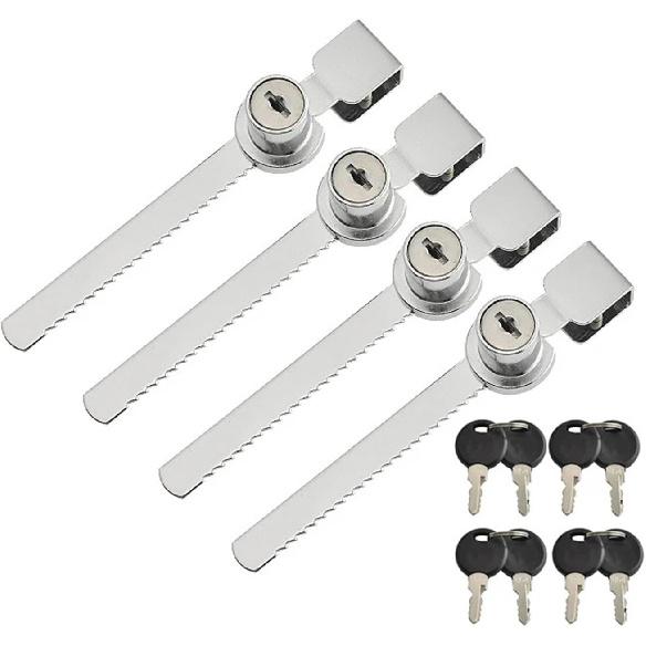 4Pcs Sliding Glass Door Lock Display Case Lock Ratchet Lock with Chrome Finish, Security, Keyed Alike Showcase Display(Universal Key)