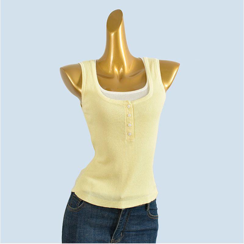 Tencel Fresh Age-Reducing Fake Two-Piece Knitting Camisole Women's Spring/Summer New Arrival Inner Wear Outer Wear Sleeveless Tops