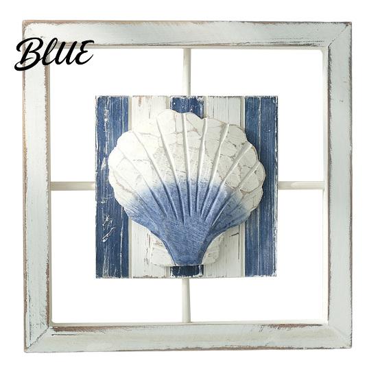 American Country Home Art 3D Beach Wooden Frame Wall Art  Coastal Style Starfish/Conch/Shell Decor  Ocean House Ornaments Inspired Mount Decor