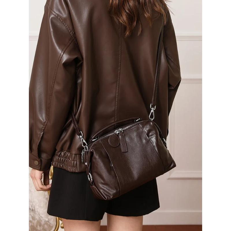 2026 Genuine Leather Cowhide Women's Bost Single-shoulder Bag Europe Style Versatile Retro Commuter Crossbody Bag Lady Handbag