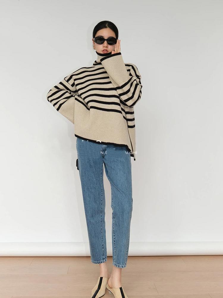 Striped Turtleneck Sweater Women's Pullover Jacket