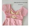 Girls' Summer Mesh Ballet Dancewear - Short Sleeve Patchwork Costume