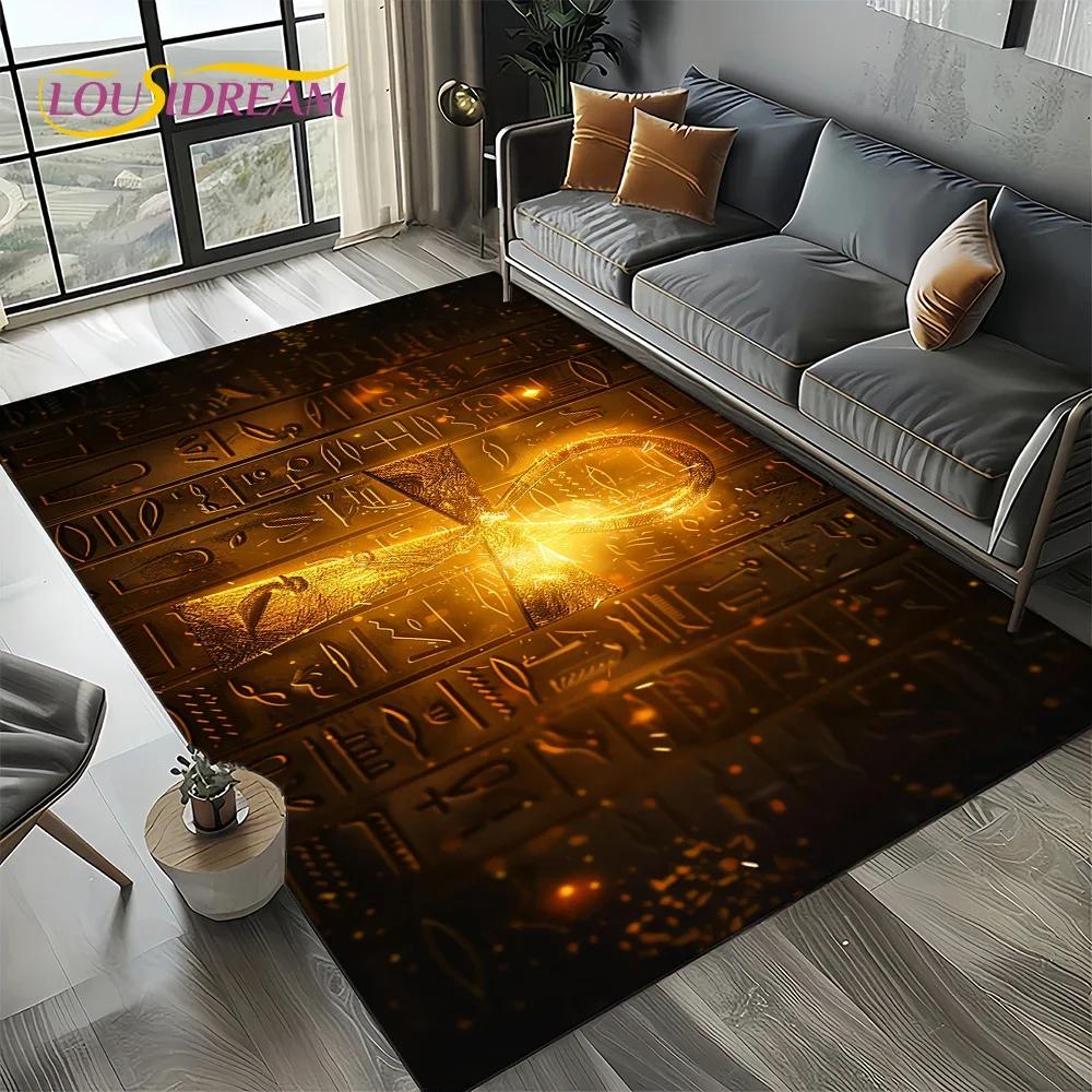 2025 Antikes Ägypten Hieroglyphen Mythologie Wandmalerei Teppich für Wohnzimmer Schlafzimmer Sofadekoration,Rutschfeste Bodenmatte