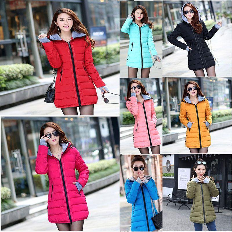 Premium Women Winter Jacket Solid Color Down Coat With Hooded Slim Long Design