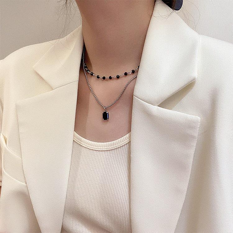 Black Obsidian Double-Layered Necklace Trendy Clavicle Chain
