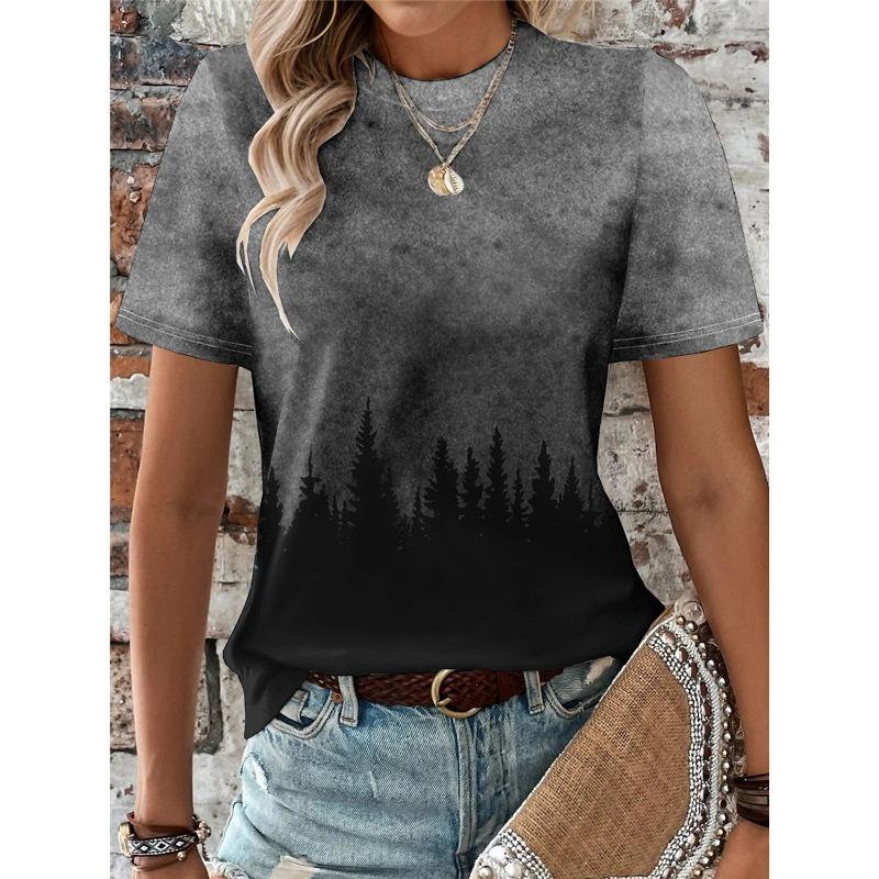 Women's Summer Casual Crewneck 3D Print Dandelion Pattern Breathable O Neck Short Sleeve Oversized T-shirt Summer