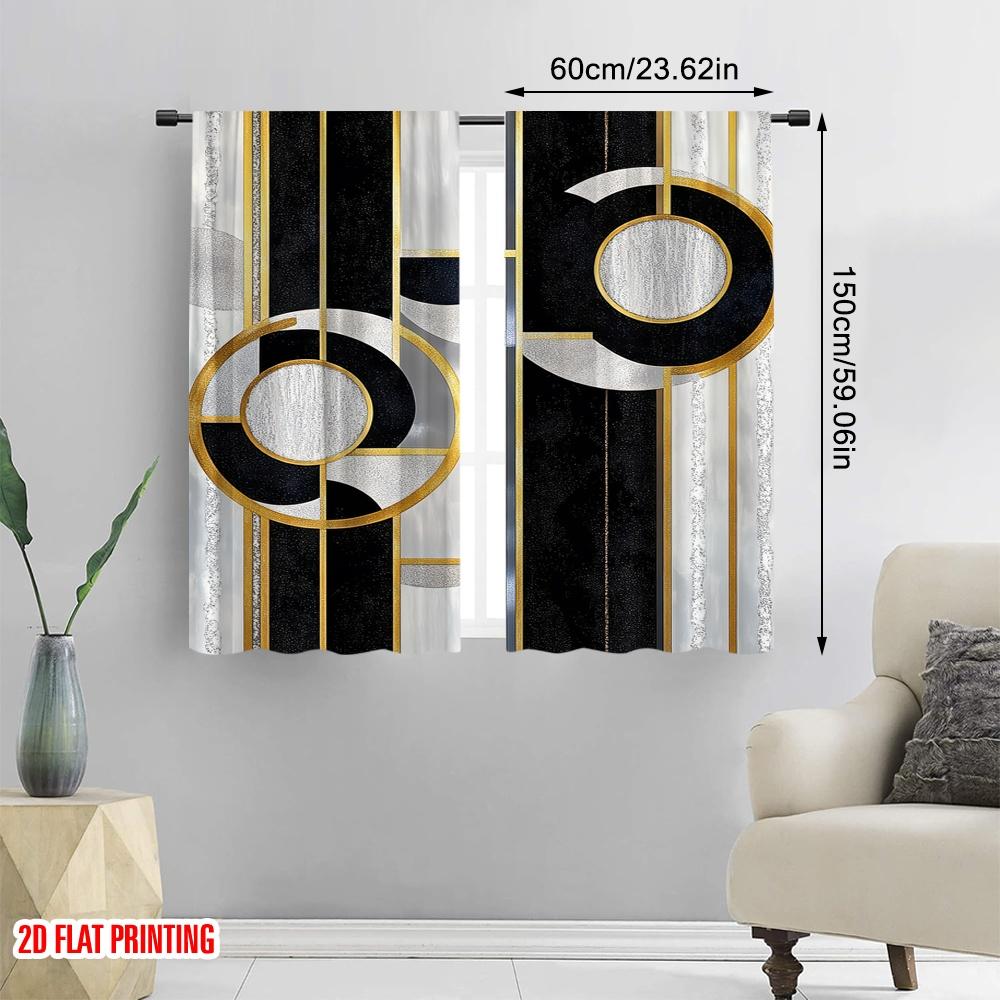 2D flat printing 2Pcs Geometric Texture Digital Printed Window Curtains Polyester Material Suitable For Living Room Kitchen