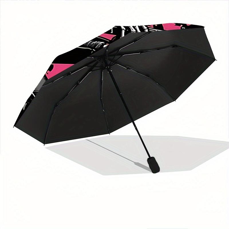1pc Punk Rock Skeleton with Punk Rock Logo - Automatic Opening Umbrella, Portable Folding Design, 8-Bone Iron Frame Outdoor Umbrella, Festival Gi