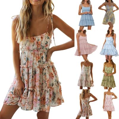 Womens'  Floral Spaghetti Strap Summer Casual Dress Bohemian Style Beach Dress