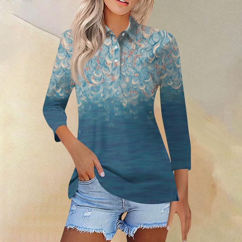 Damenmode Casual Revers Kurzarm Bedrucktes Hemd Damen Button Up Tops