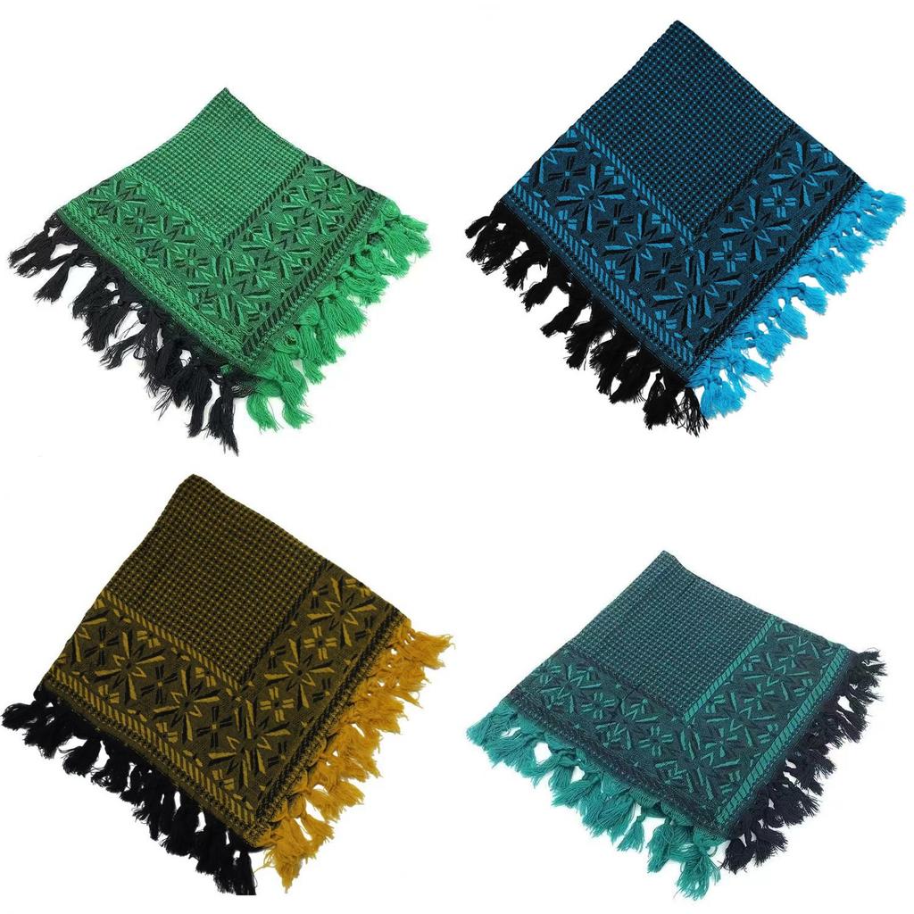 Traditional Elderly Woman Headscarf With Woolen Knit Square Pattern For Rural Farm Photoshoot