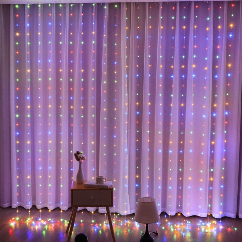

3x3m Multicolor LED Curtain Lights with USB & Remote Control for Wedding Decorations Without Hooks 3m x 1m