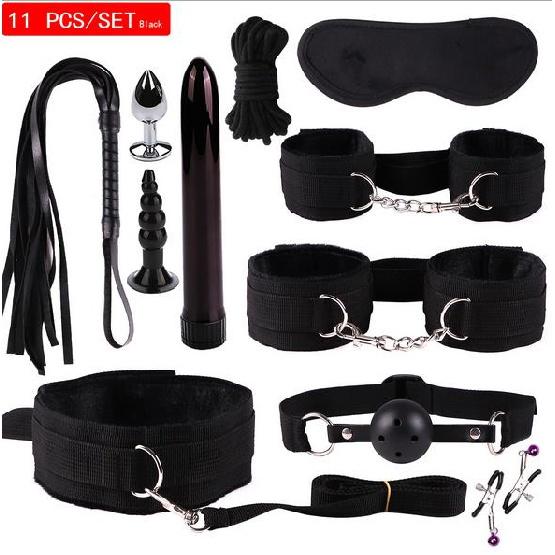 Sexy Nylon BDSM Kits Plush Sex Bondage Set Handcuffs Sex Games Whip Gag Nipple Clamps Sex Toys For Couples Exotic