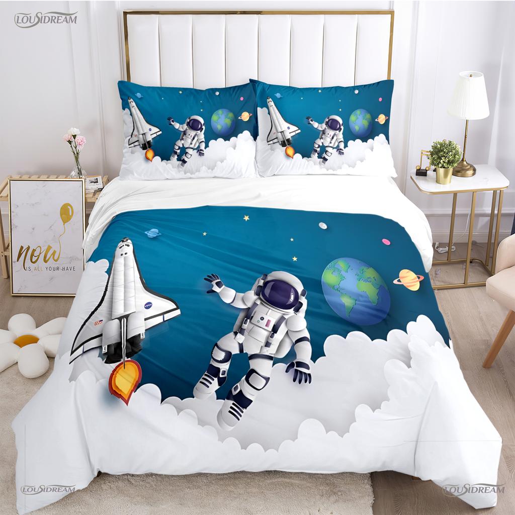 Cartoon Space Astronaut All Season Duvet Cover Comforter Bedding Sets Soft Quilt Cover And Pillowcases Single/Double/Queen/King