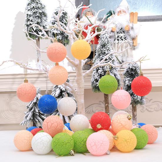 6Pcs 6cm Xmas Balls Crack Texture Easy Hanging Festive Bright Color Plastic Christmas Baubles Pendants Party Supplies