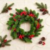 3D Pine Branch Christmas Wreath with Red Berries - Festive Door Hanging Decoration