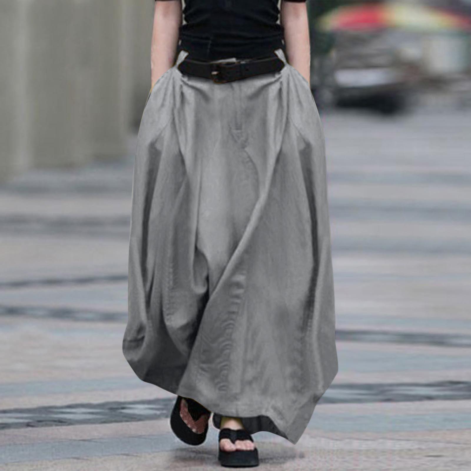 Women s Fashion Color Button Pocket Large Swing Skirt A-line Skirt High Waist Half Length Skirt XXL