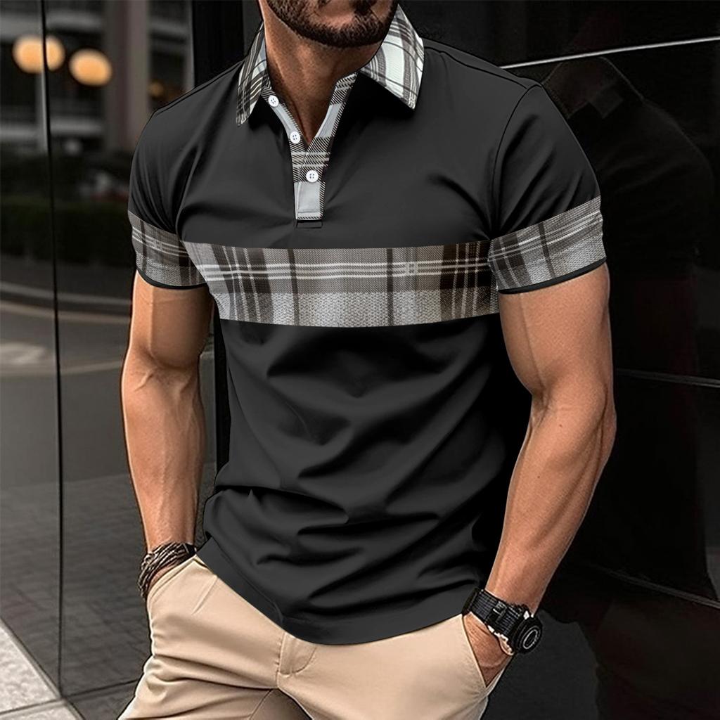 Summer New Arrival Men's Short-Sleeved Polo Shirt Printed Colour-Block Collared T-Shirt