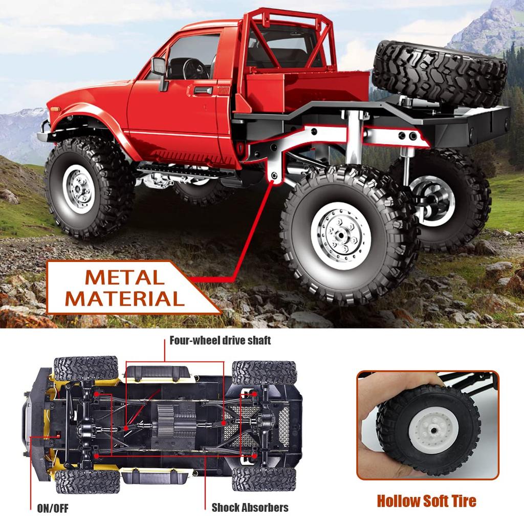 WPL C14 RC Car 1:16 4WD 2.4G High Speed Climbing Vehicl Off-Road Remote Control Truck Rock Crawler with LED Light Kid Adult Toy