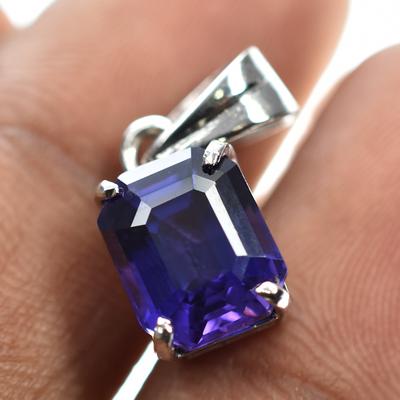 10.05 Ct Natural Blue Sapphire Emerald 925 Sterling Silver Pendant Certified