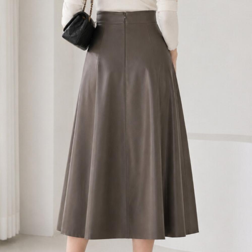 Morris Coming Home Women Faux Leather Flare Long Skirt M2602sk604a