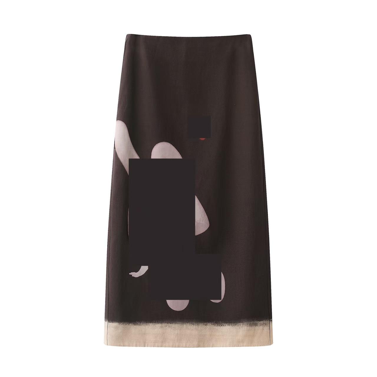 In Stock: Spring 2026 Elegant High Waist Rabbit Print Midi Skirt Extra Small чёрный