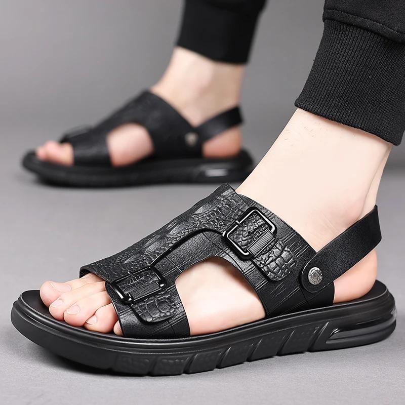 Fashion Summer Open Toe Business Sandals Soft Soled Beach Slippers British Style  Dual-purpose Slippers Sandals Comfortable Casual Shoes